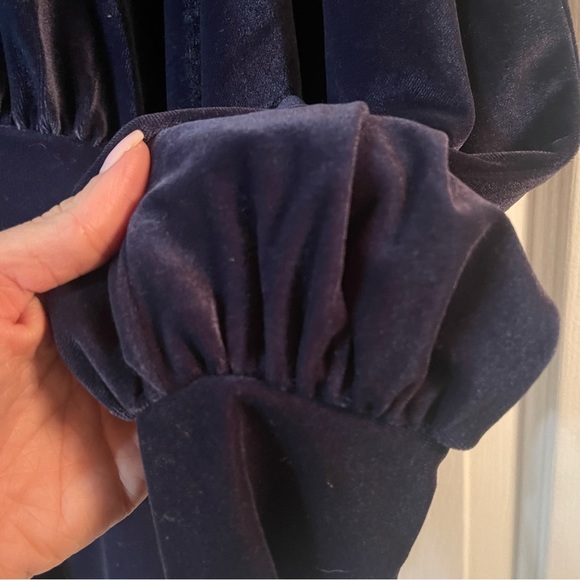 Express velvet dolman long sleeve navy blue scoop neck ruched top 90176 small - Picture 6 of 9